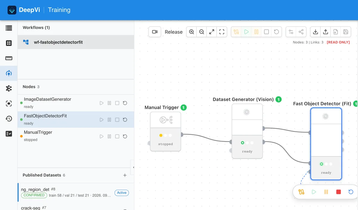 DeepVi Training workflow screen